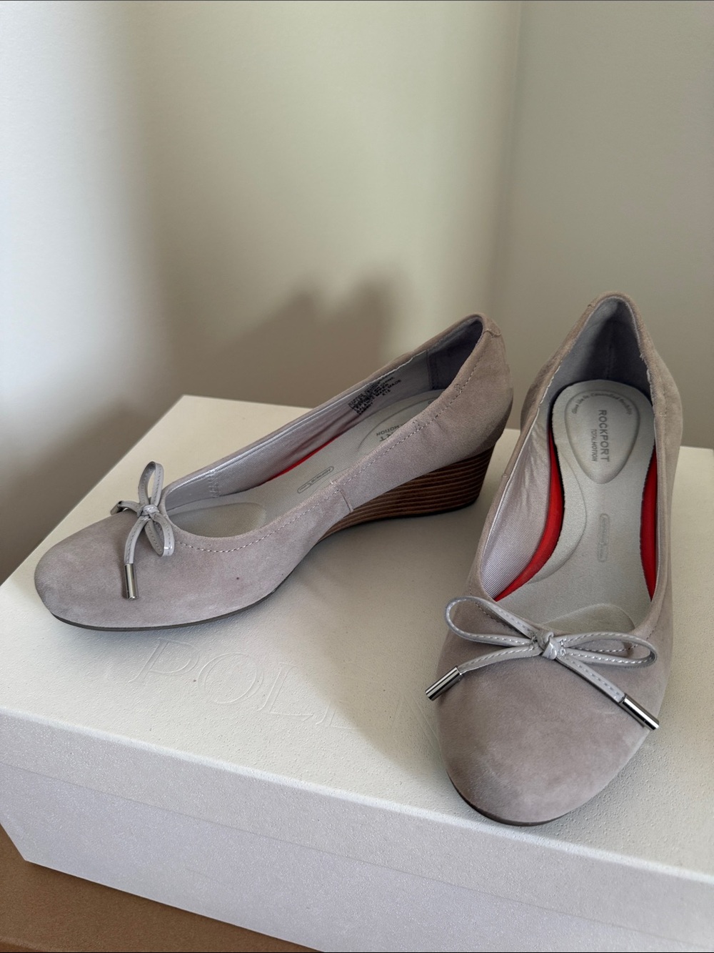 Rockport Taupe Suede Wedge Ballet Flats with Bow